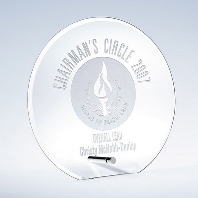 Beveled Circle Jade Glass Award with Aluminum Pole, Large (10")