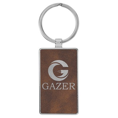 2 3/4" x 1 1/4" Leatherette/Metal Rustic/Silver Rectangle Keychain