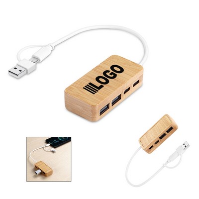 Mini Bamboo Dual USB Hub