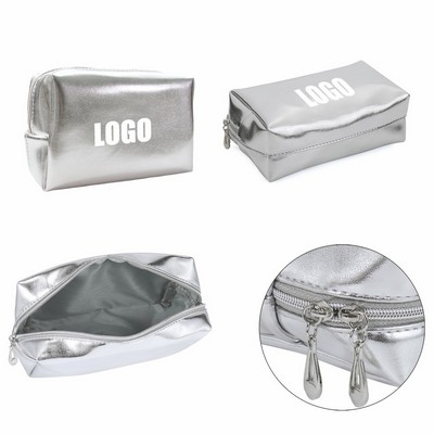 Premium Metallic PU Leather Cosmetic Pouch MOQ 50pcs