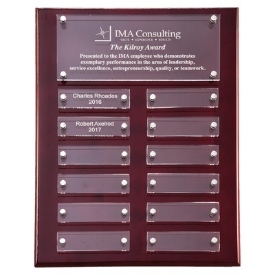 9" x 12" Rosewood piano finish perpetual plaque with 3/16" thick acrylic plates